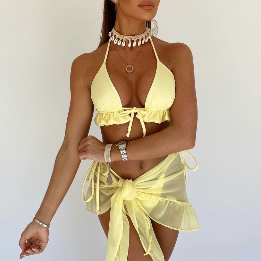 Sexy Tie String Ruffle Bikini – Braziliaanse Drie-Delige Set - SkinzLine
