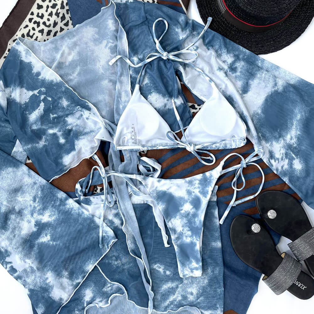 
                  
                    Abstracte Tie-Dye Triangle Brazilian Vierdelige Bikini Set - SkinzLine
                  
                