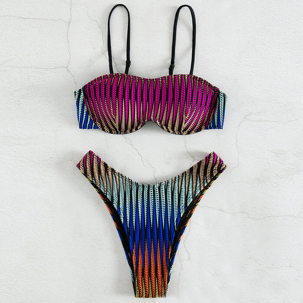 
                  
                    Tropical Leaf High Cut Underwire Brazilian Two Piece Bikini Swimsuit - SkinzLine
                  
                