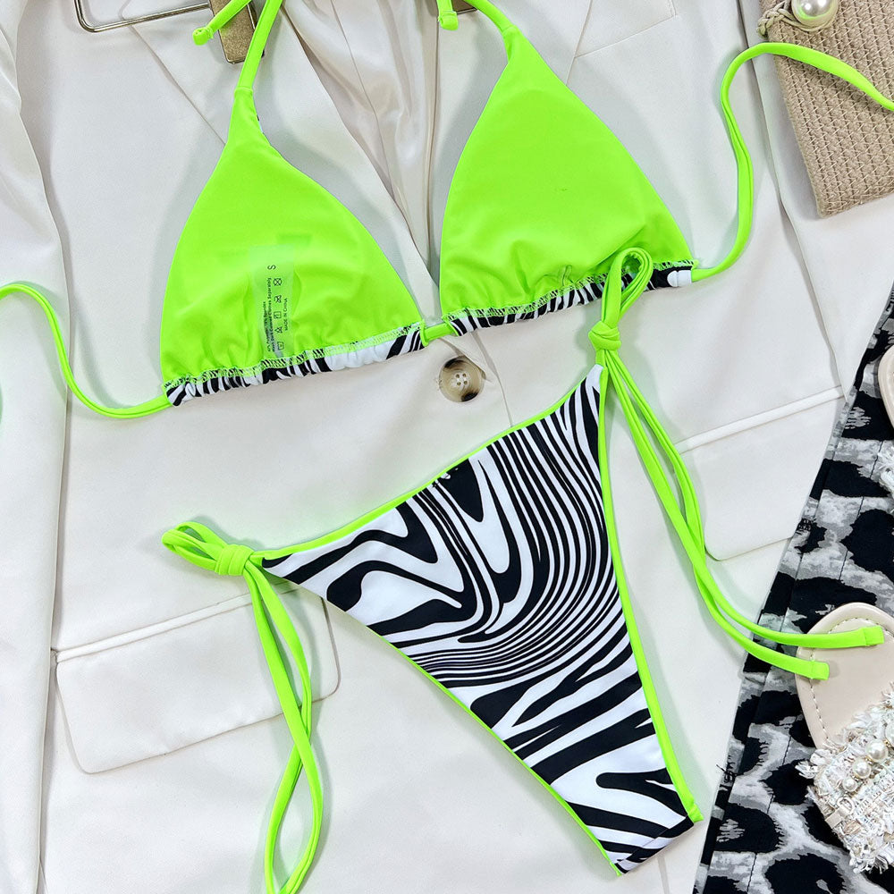 
                  
                    Wild Zebra Print Tie String Slide Triangle Brazilian Two Piece Bikini Swimsuit - SkinzLine
                  
                