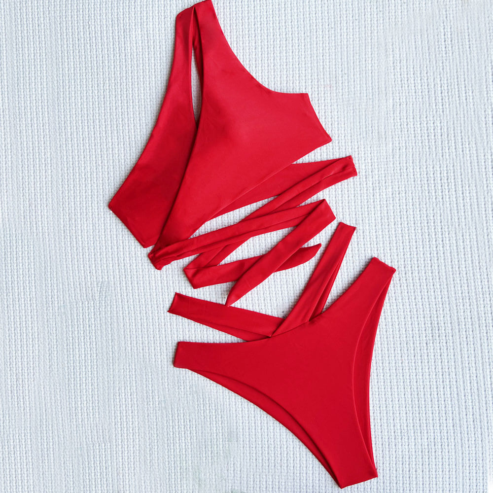 
                  
                    Gorgeous High Cut Cutout Twisted One Shoulder Brazilian Two Piece Bikini Swimsuit - SkinzLine
                  
                