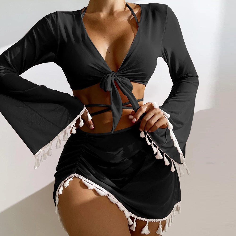 
                  
                    TasselGoddess - Verleidelijke Brazilian Bikini Set met Wikkelbandjes en Fringe Cover-ups - SkinzLine
                  
                
