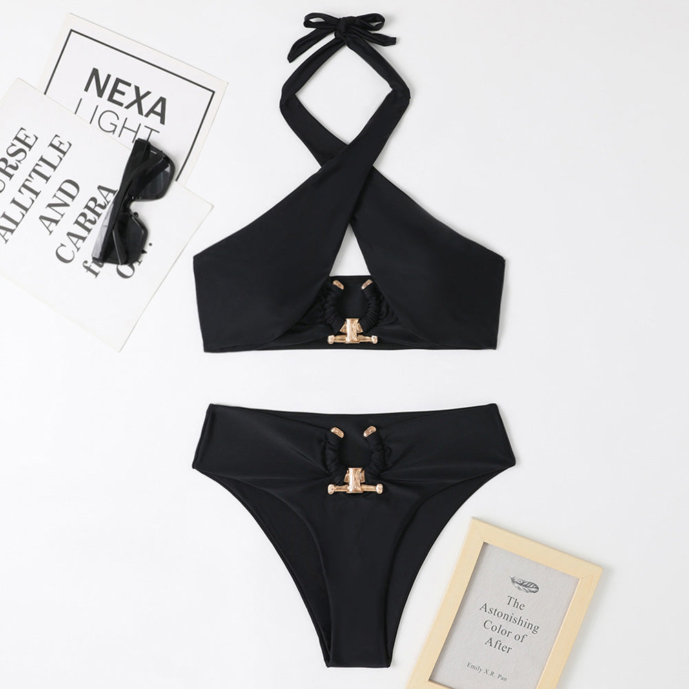 
                  
                    High Waist Cutout Notch Ring Wrap Layer Brazilian Two Piece Bikini Swimsuit - SkinzLine
                  
                