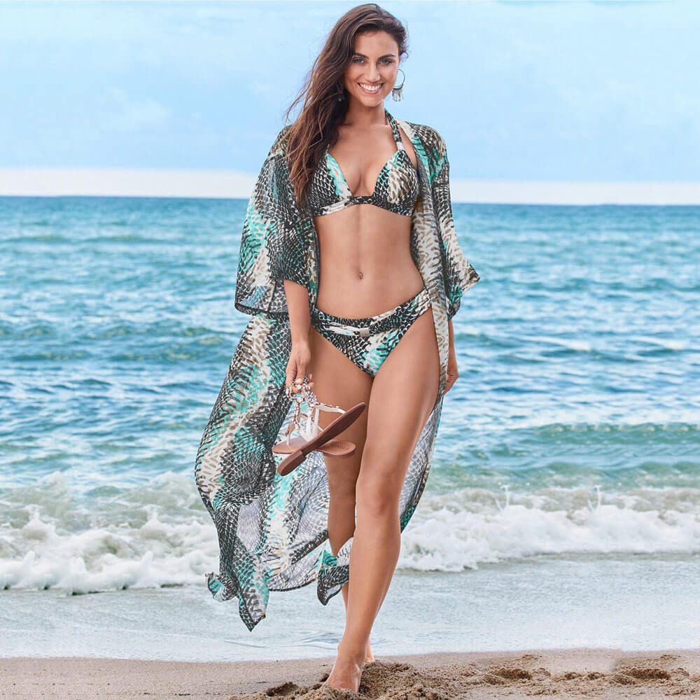 Luchtige Chiffon Slangenprint Caftan Strand Cover-Up - SkinzLine
