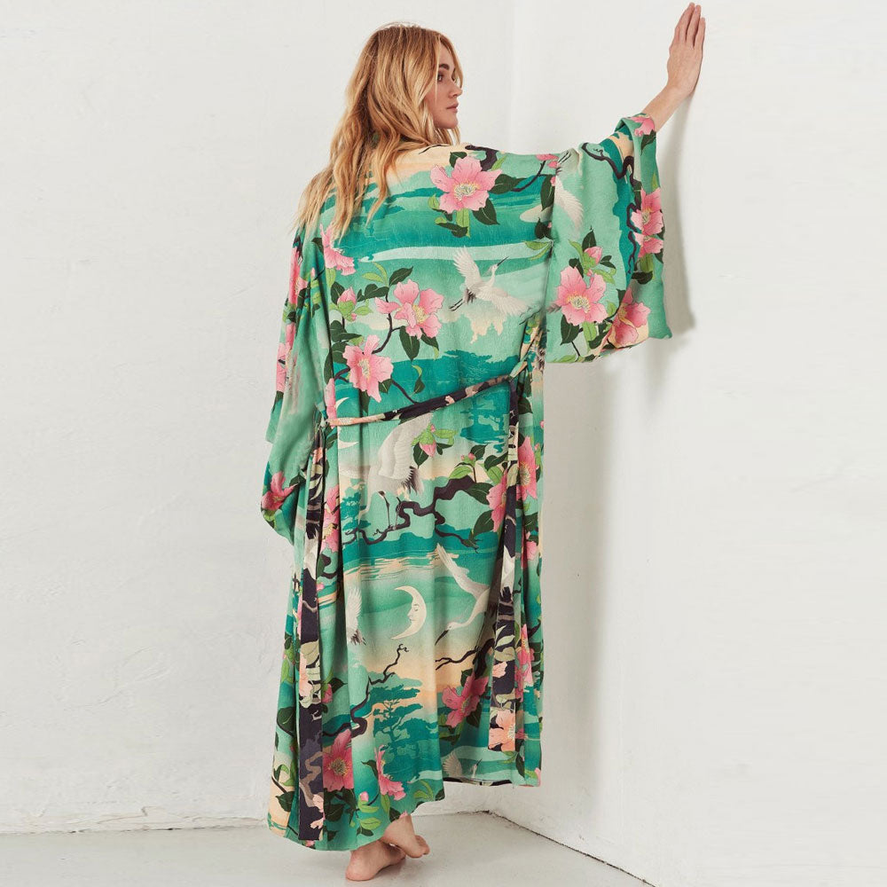 Luchtige Maxi Strand Cover-Up met Bloemenprint en Ceintuur – Boho Chic - SkinzLine