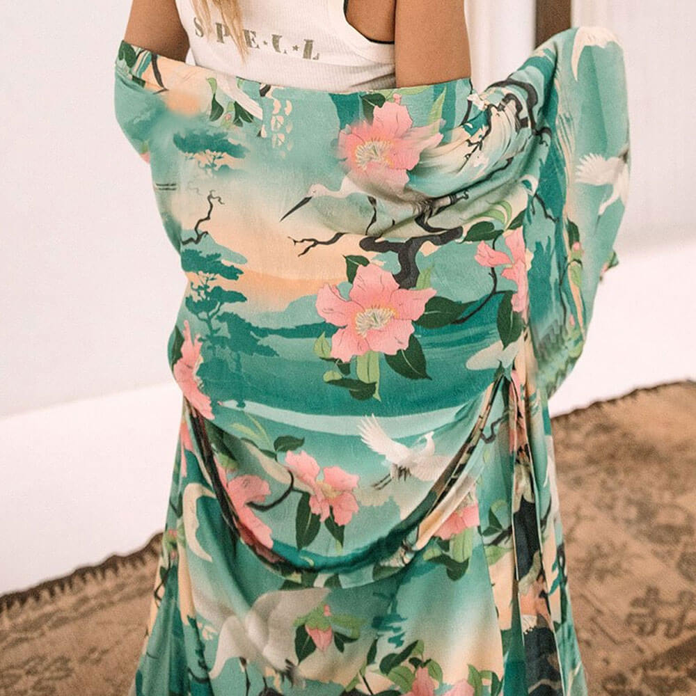 
                  
                    Luchtige Maxi Strand Cover-Up met Bloemenprint en Ceintuur – Boho Chic - SkinzLine
                  
                
