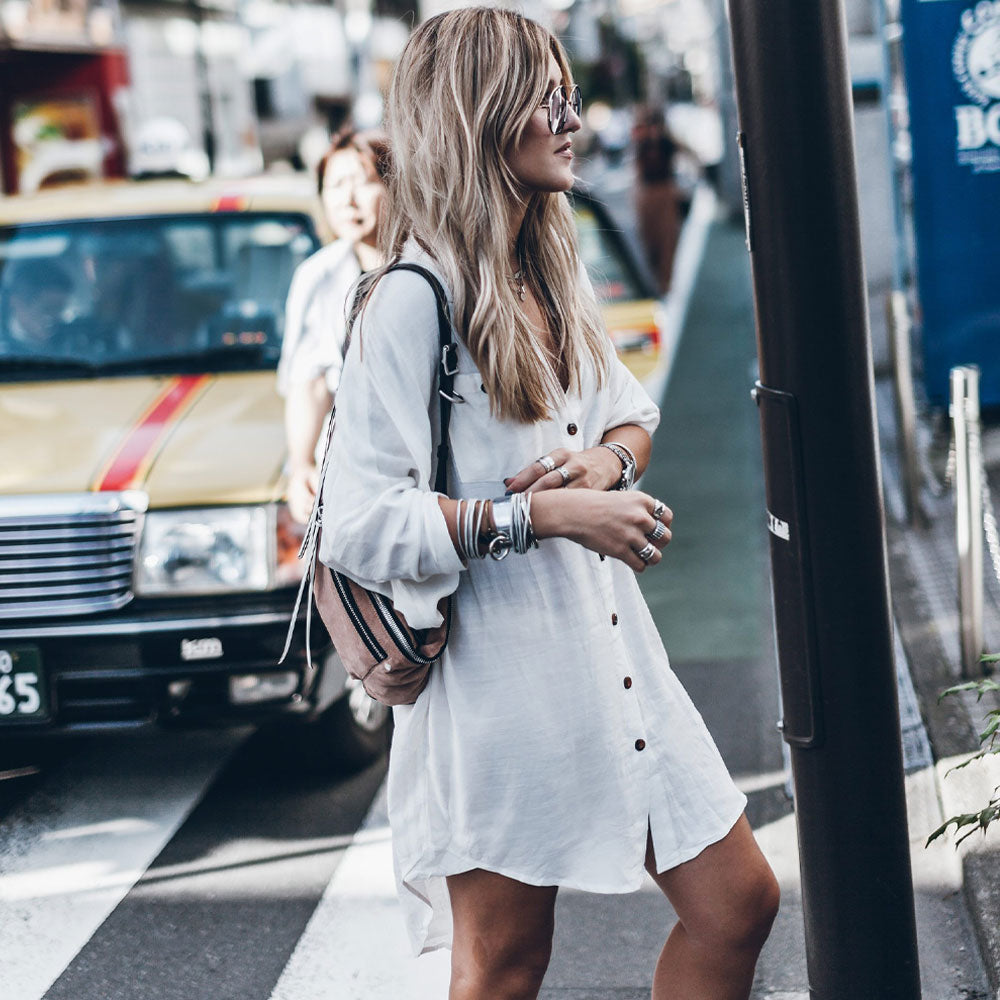 
                  
                    Casual Strand Cover-up Blouse met Knoopsluiting en Zakken – Stijlvol en Comfortabel - SkinzLine
                  
                