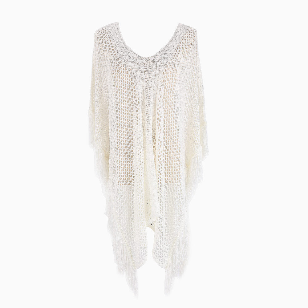 
                  
                    Gehaakte Strand Cover-Up met Diepe V-hals en Franje Details - SkinzLine
                  
                
