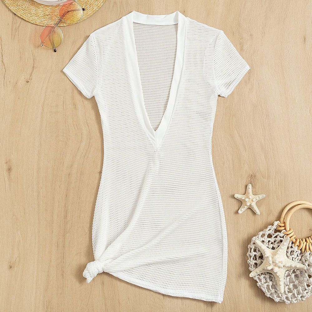 
                  
                    Sexy Netstof Strand Cover-Up – Korte Jurk met Diepe Hals - SkinzLine
                  
                
