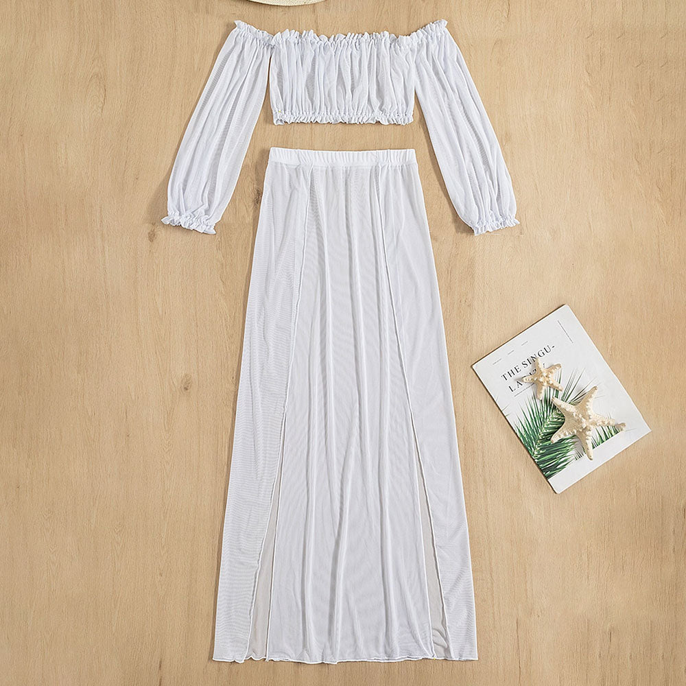 
                  
                    Sexy Off-Shoulder Crop Top &amp; High Waist Split Rok – Beach Cover-Up Set - SkinzLine
                  
                