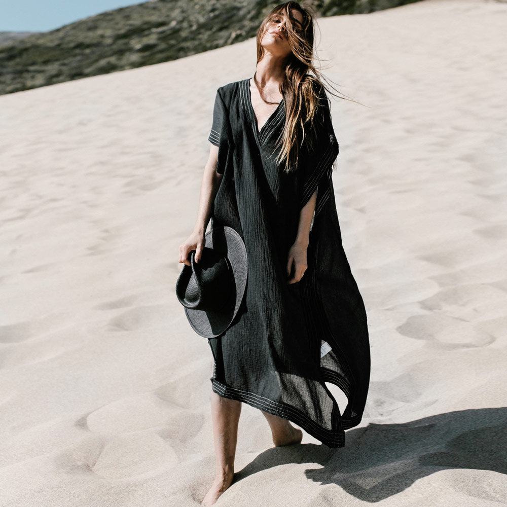 Casual Gestreepte V-Hals Midi Strand Cover-Up - SkinzLine