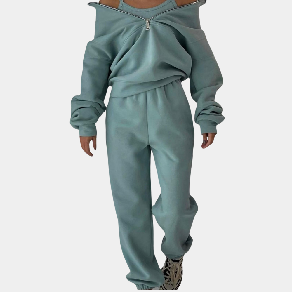 Mirella | Oversized Joggingpak Dames met Rits en Hoge Kraag | Trendy Trainingspak - SkinzLine