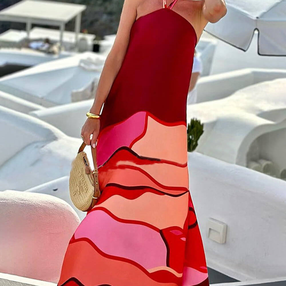 
                  
                    Shella - Rode Maxi Jurk met Print - SkinzLine
                  
                