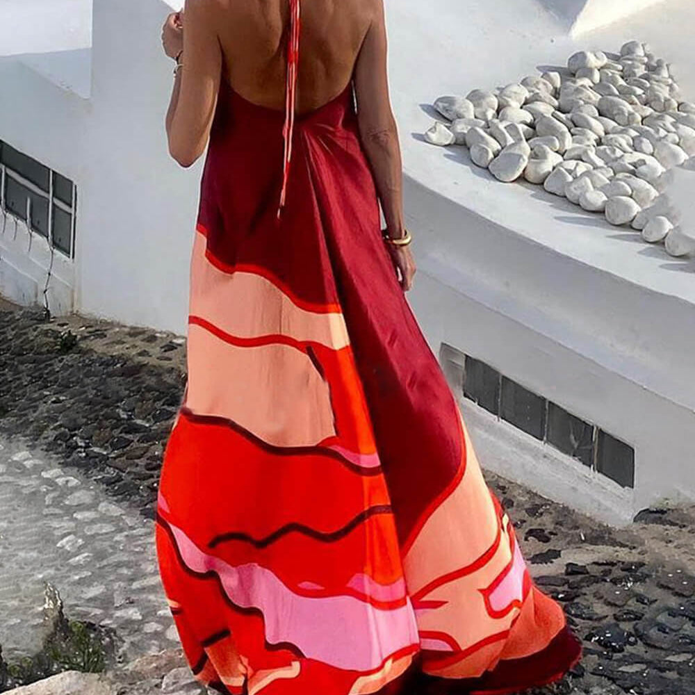
                  
                    Shella - Rode Maxi Jurk met Print - SkinzLine
                  
                