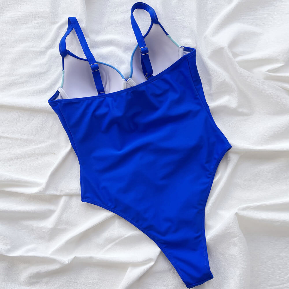 
                  
                    Sexy Contrast Color High Cut Plunging V Brazilian One Piece Swimsuit - SkinzLine
                  
                