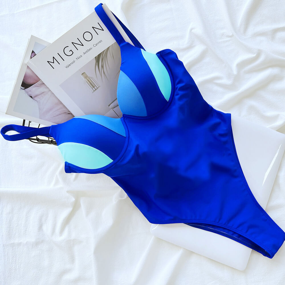 
                  
                    Sexy Contrast Color High Cut Plunging V Brazilian One Piece Swimsuit - SkinzLine
                  
                