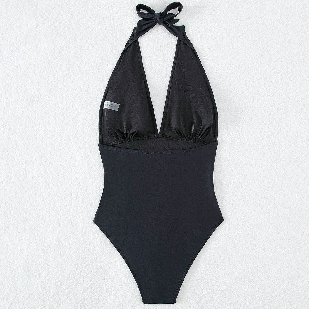 
                  
                    Verleidelijk Zwart Halter Badpak met Diepe V-hals en Brazilian Cheeky Pasvorm - SkinzLine
                  
                