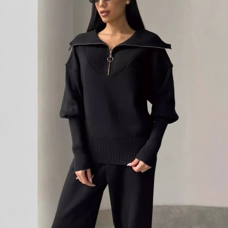 Larina | Warme Dames Lounge Set met Halve Rits - SkinzLine