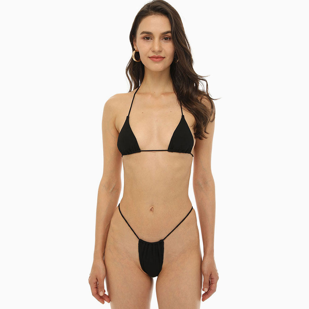 
                  
                    Ribbed String Thong Slide Triangle Halter Brazilian Two Piece Bikini Swimsuit - SkinzLine
                  
                