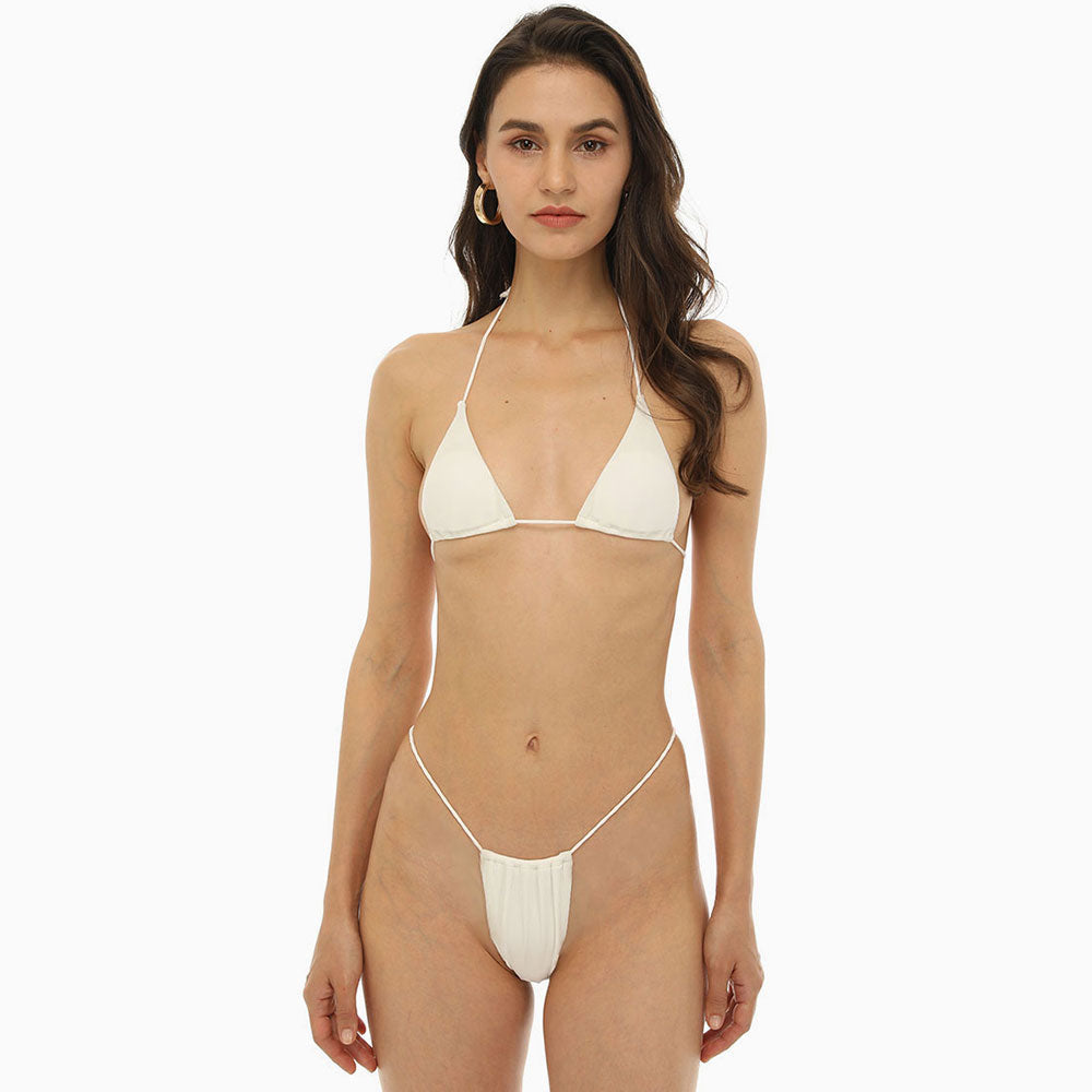 
                  
                    Ribbed String Thong Slide Triangle Halter Brazilian Two Piece Bikini Swimsuit - SkinzLine
                  
                