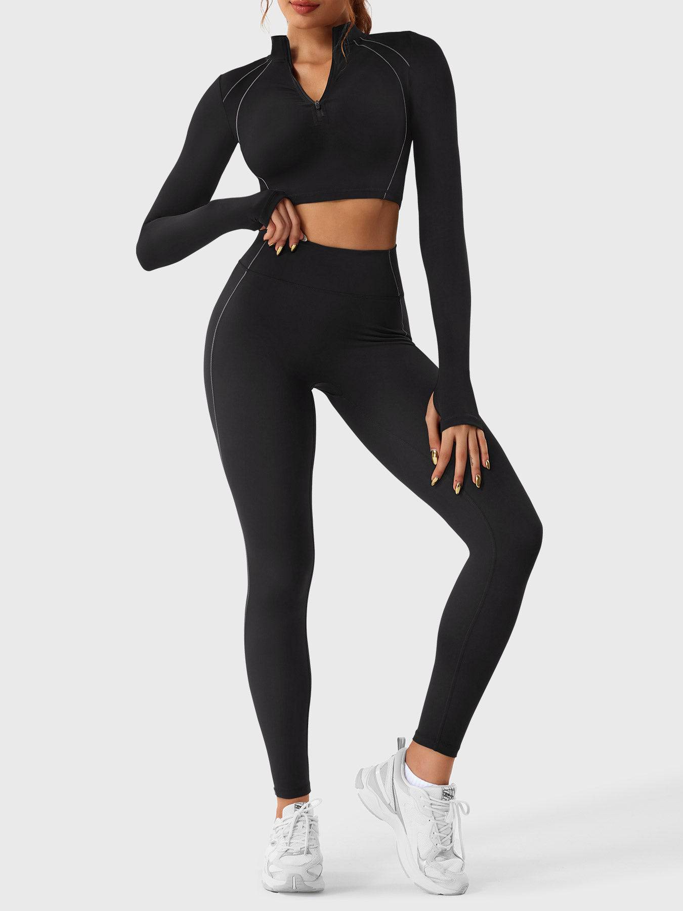 Dames 2-delige Sportset – Naadloze Legging & Cropped Top - SkinzLine