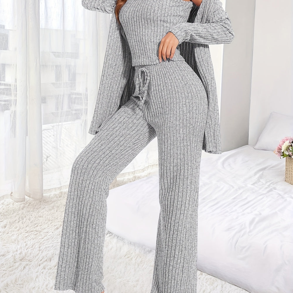 
                  
                    Dames Gebreide Drie-delige Set - Vest - Wijde Broek - Cardigan - SkinzLine
                  
                