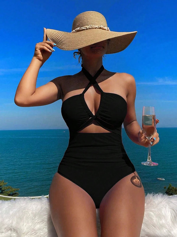 Elegant Bandeau Badpak – Hoge Taille, Halternek en Verstelbaar Trekkoord - SkinzLine