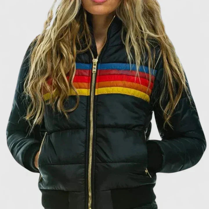 Colourblock gewatteerde puffer jas met rits