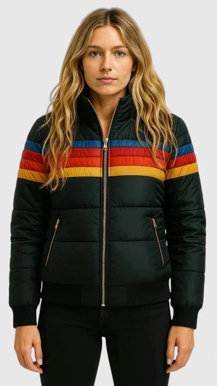 Colourblock gewatteerde puffer jas met rits
