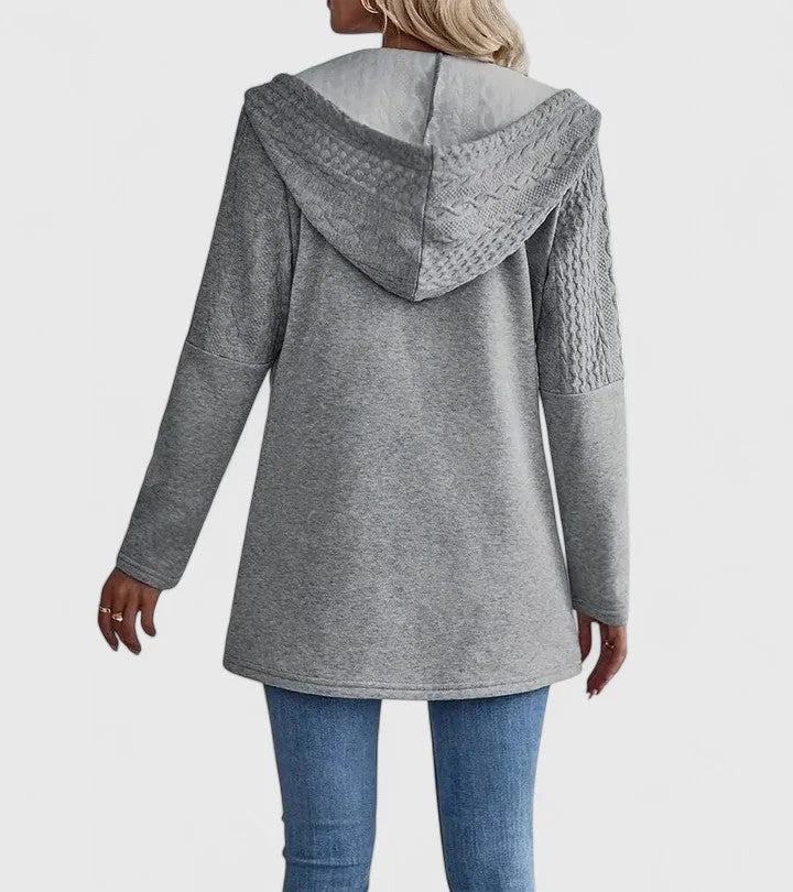 Gebreid vest met capuchon, rits en kabelpanelen