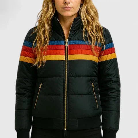 Colourblock gewatteerde puffer jas met rits