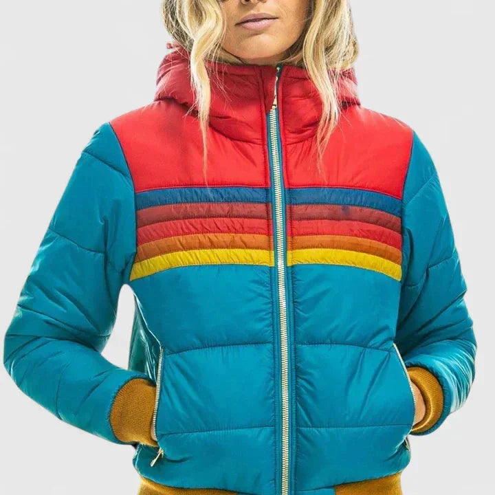 Colourblock gewatteerde puffer jas met rits