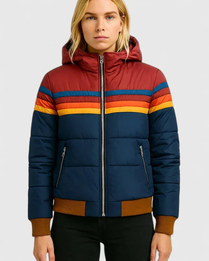 Colourblock gewatteerde puffer jas met rits