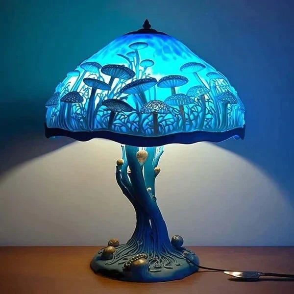 Tafellamp in glas-in-loodstijl met groen effect, decoratieve kap van hars en warm ledlicht