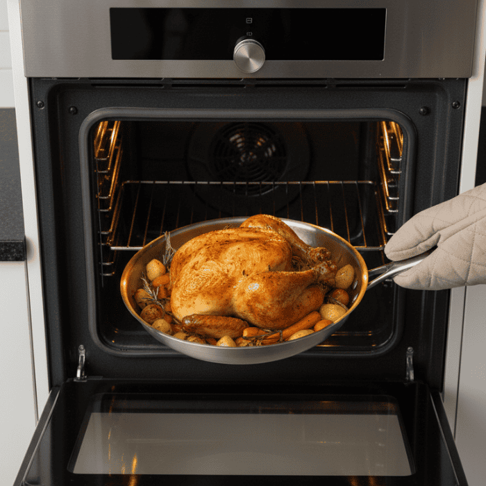 Roestvrijstalen koekenpan zonder coating, gehamerd, geborsteld, ergonomisch handvat