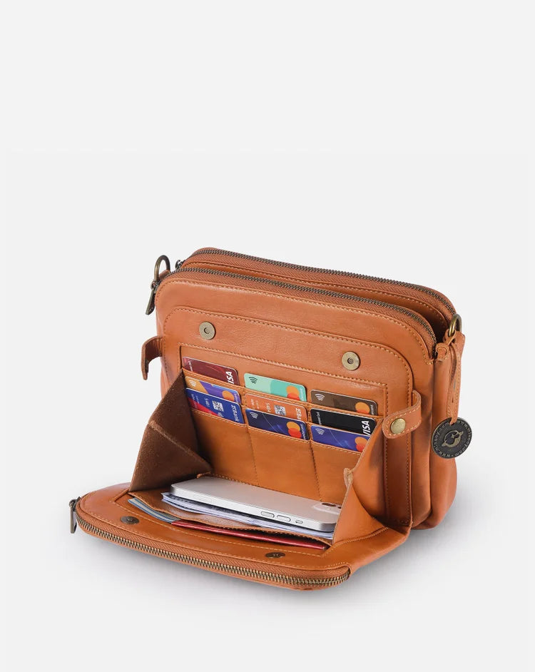 Elegante Leren Crossbody Schoudertas - Verfijning & Ruimte