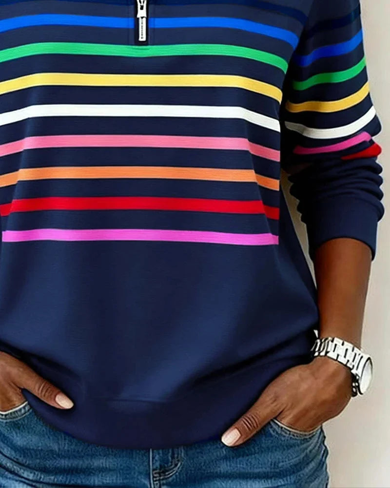 Gestreepte sweater met halve rits