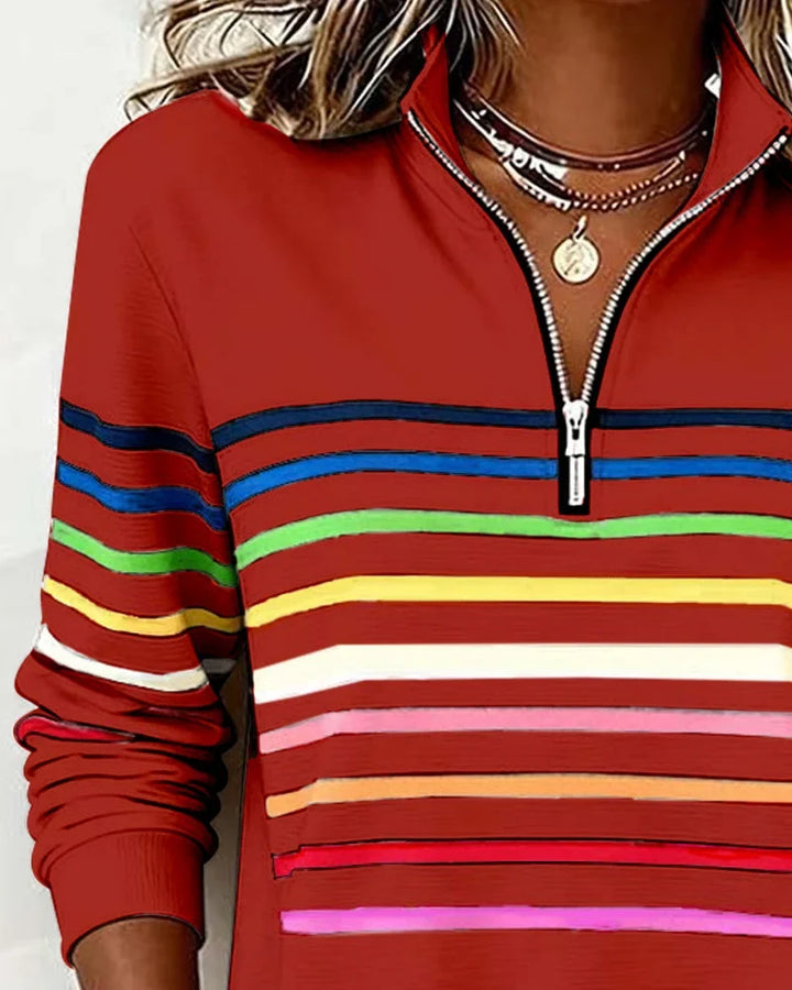 Gestreepte sweater met halve rits