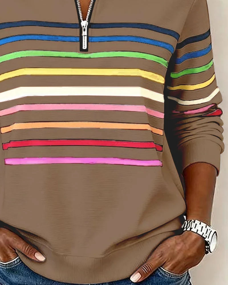 Gestreepte sweater met halve rits