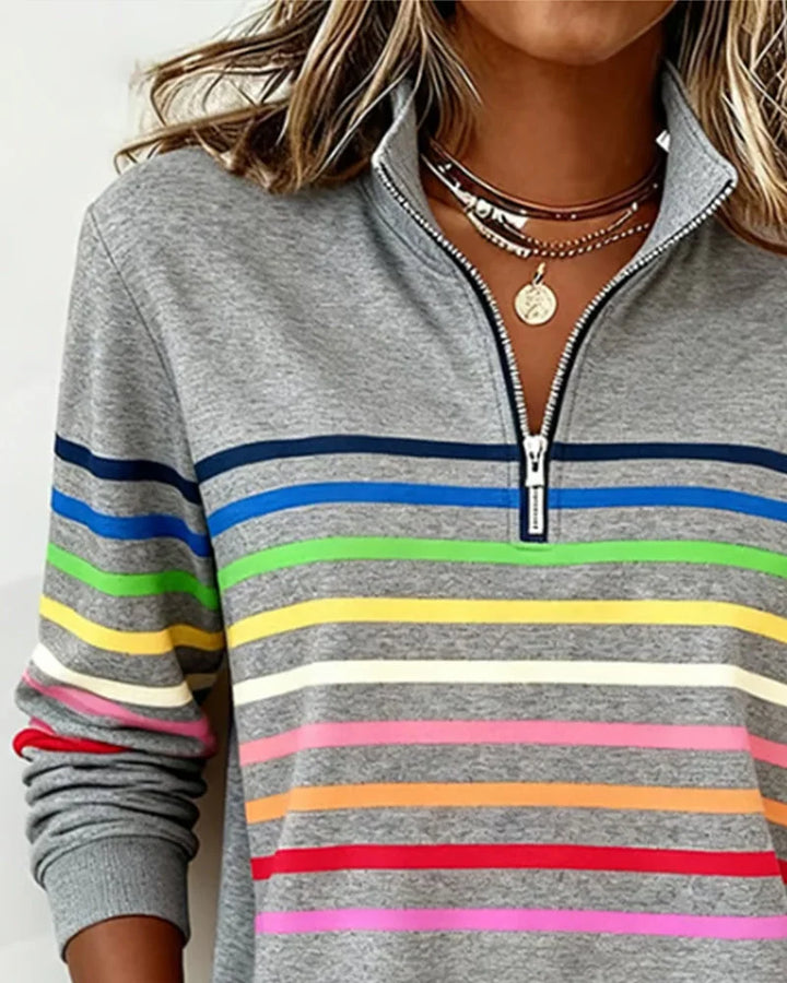 Gestreepte sweater met halve rits