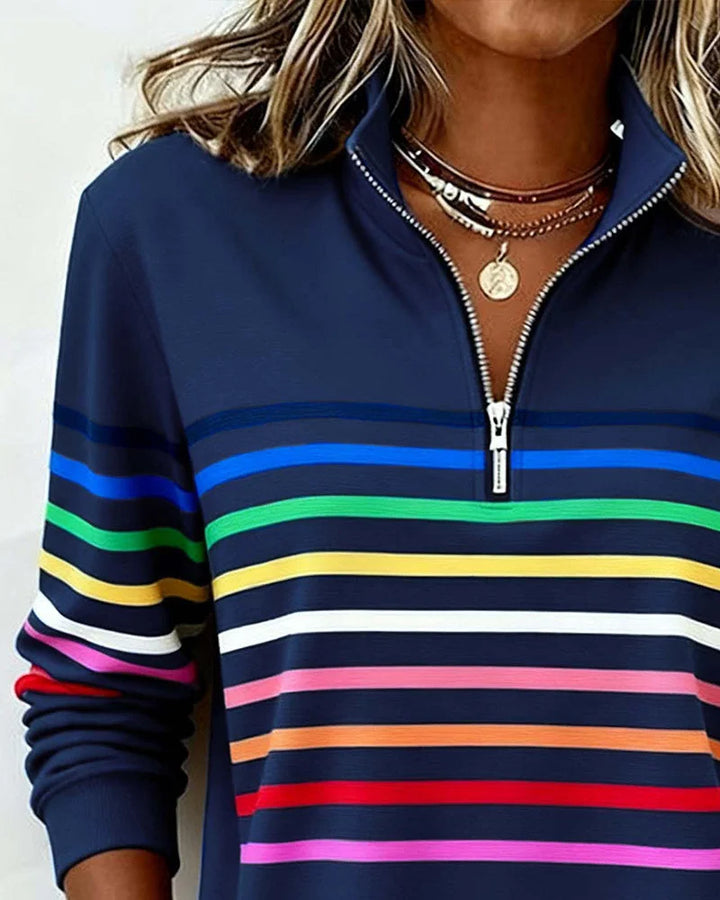 Gestreepte sweater met halve rits