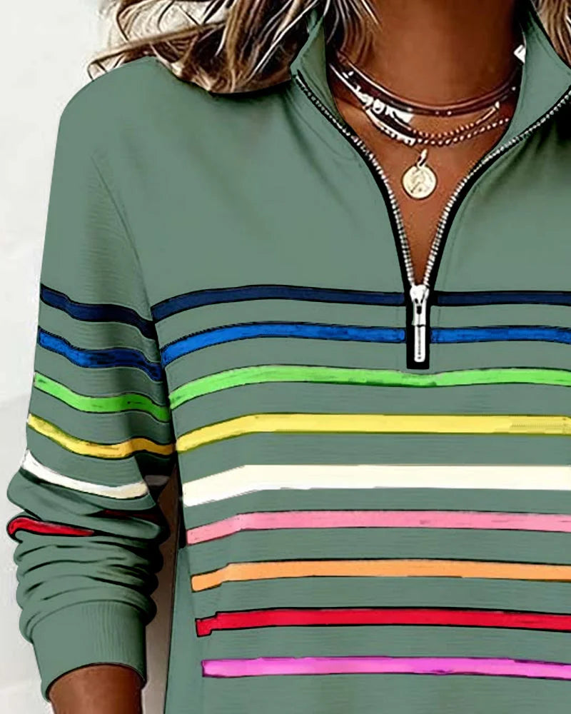 Gestreepte sweater met halve rits