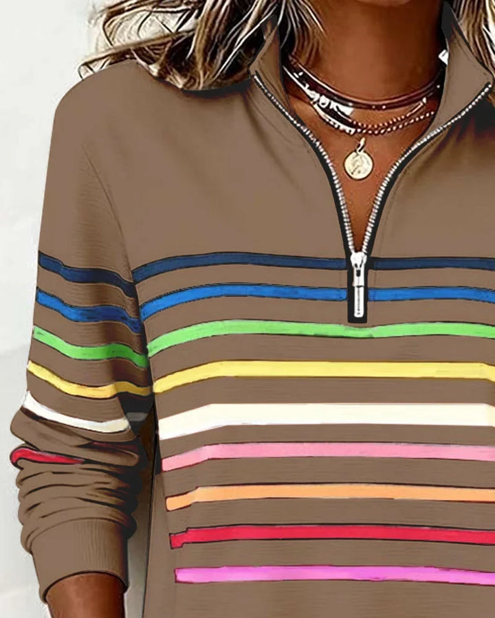 Gestreepte sweater met halve rits