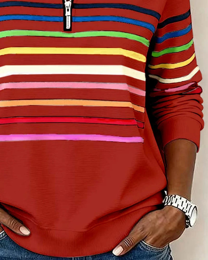 Gestreepte sweater met halve rits
