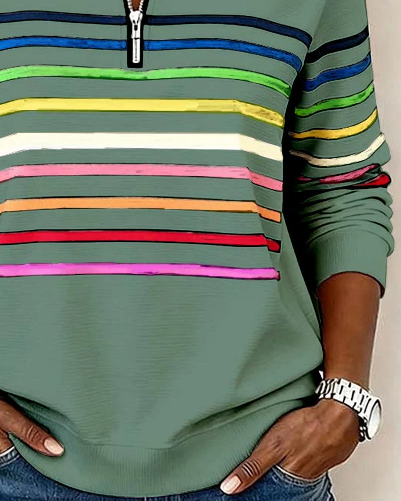 Gestreepte sweater met halve rits
