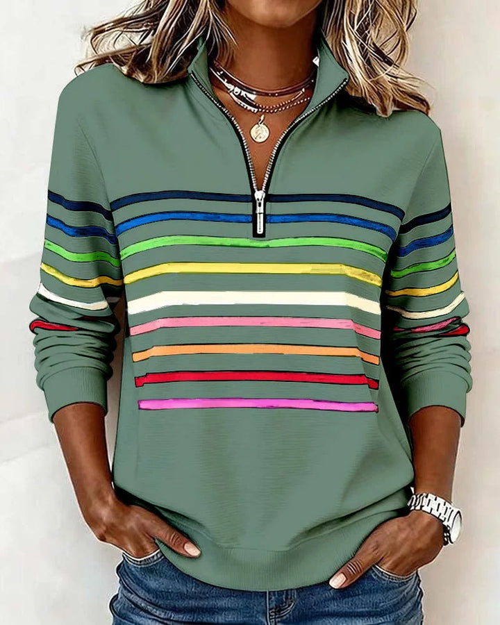 Gestreepte sweater met halve rits