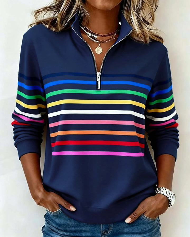 Gestreepte sweater met halve rits