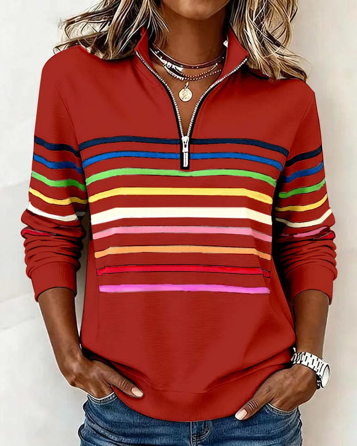 Gestreepte sweater met halve rits
