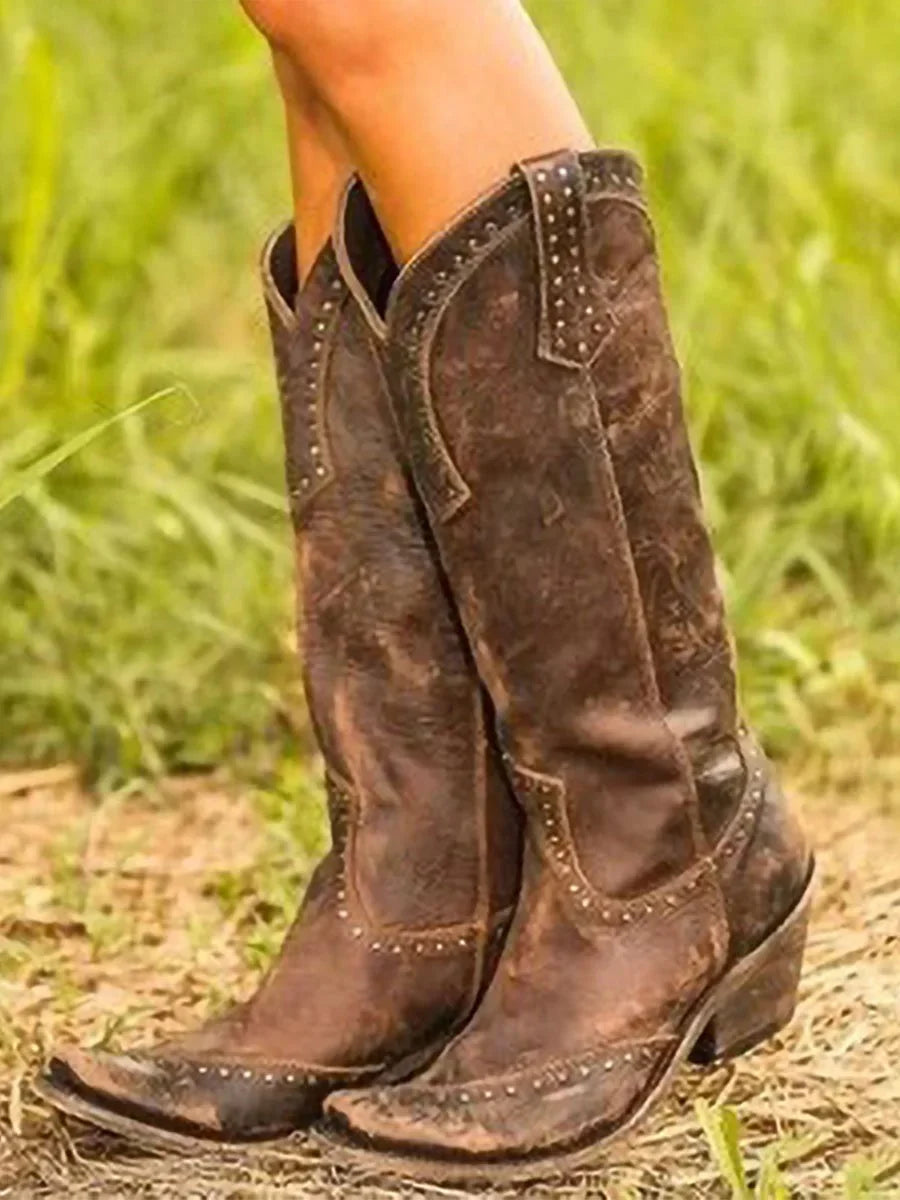 Kniehoge cowboylaarzen met studs