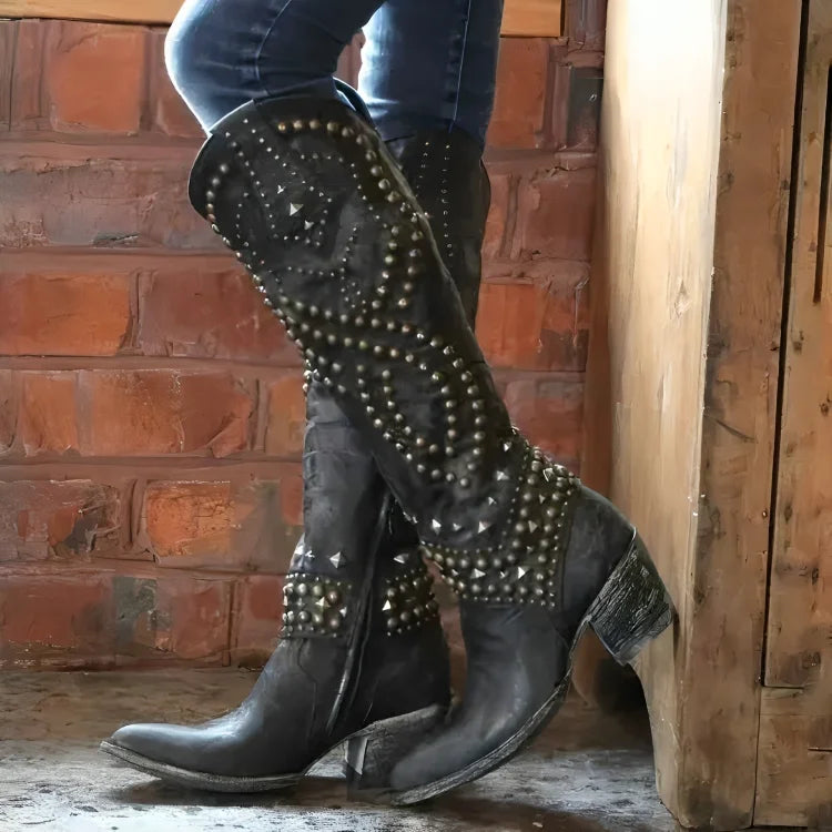 Kniehoge western laarzen met studs